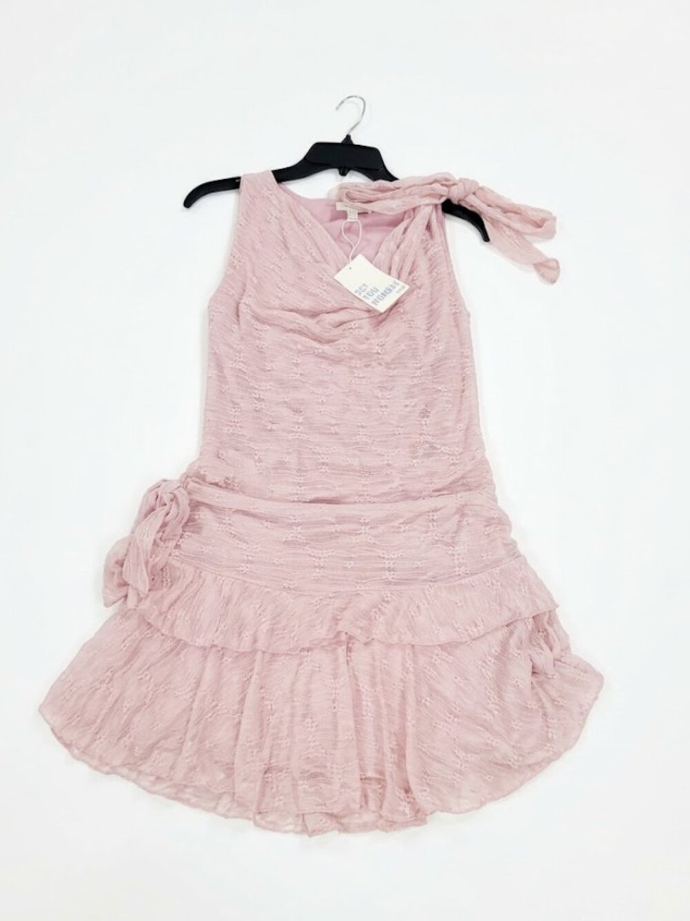 NEW Juniors 2 pcs set top and tier skirt Sz XL Pink Ruffles Stretch Tie lace